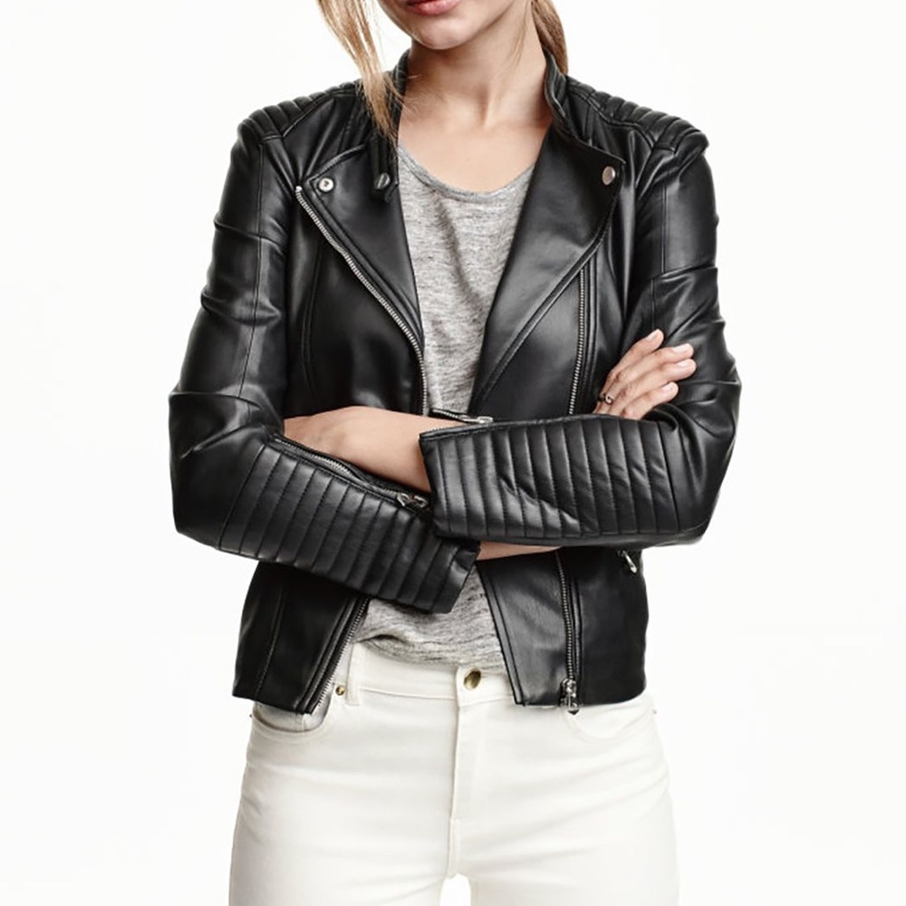 H&M Faux Leather motorcycle Jacket Moto Black